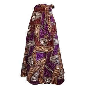 African Ankara print handmade wrap skirt maxi brown orange purple